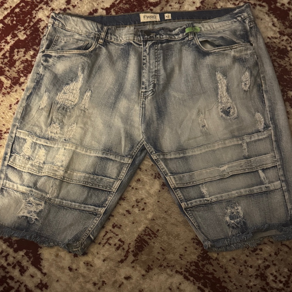 Men's Distressed Denim Shorts - Light Blue